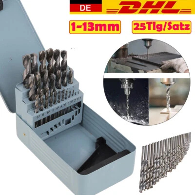 25tlg 1mm-13mm HSS-G Spiralbohrer Satz Metallbohrer Kobalt Edelstahl Bohrer Satz