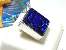 Estate Square Modernist Dichronic Blue Glass Sterling Silver Slide/Pendant#19138