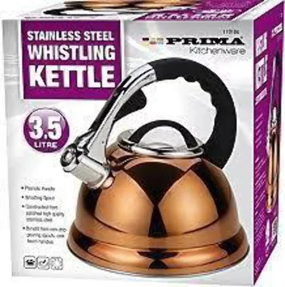 PRIMA 3.5ltr Whistling Kettle Stovetop Stainless Steel GOLD