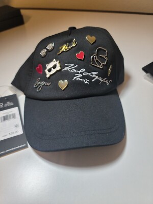 NEW Karl Lagerfeld Paris Black Polyester Strap-Back Baseball 