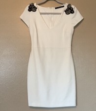 Zara white v-neck embellished dress size M runs small