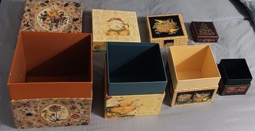 Vintage Bob's Boxen VOLKSKUNST JAHRESZEITEN Nist Geschenkbox Set 4 Boxen und Deckel