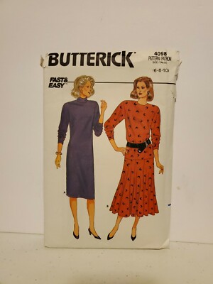 Vtg Butterick Fast & Easy Sewing Pattern 4098 Sz 6 8 10 Misses Mid Knee Dress