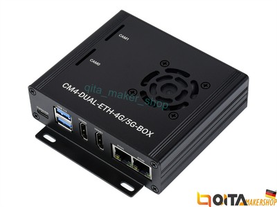 WaveShare Dual Ethernet Mini-PC für Raspberry Pi CM4,5G/4G,Metallgehäuse,Lüfter