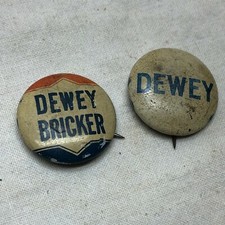 2 Vintage Dewey Bricker Pin Back Button By Bastian Bros. Made in USA