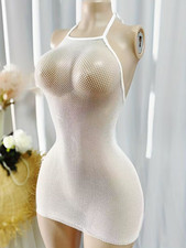 😍White Women's Sexy Sleeveless Bodycon Mesh Dress - High Support, Semi-Sheer 😍