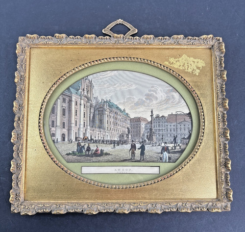 Sungott Art Studio Hand Colored Art Gravure AMHOF Vienna Print Gesso Frame #936