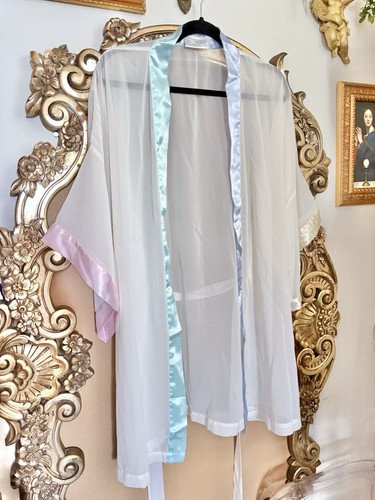 Vintage Sheer Multicolor Trim Lingerie Kimono Large One Size