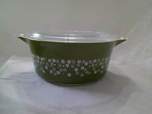 Vtg PYREX Spring Blossom Crazy Daisy 2.5 Qt Round Casserole Dish w Lid #475