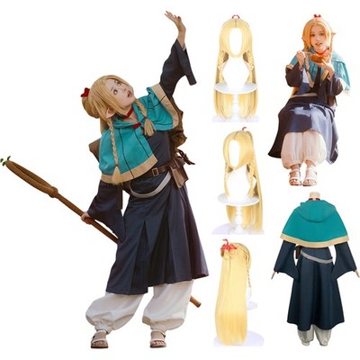 Delicious in Dungeon Marcille Cosplay Costume Halloween Dress Pants+Wig Hair New