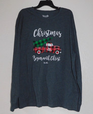 Women's 2X Christian T-Shirt  Christmas Begins With Christ  Gray Long Sleeve
