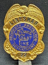 A beautiful Obsolete Atlantic Coast Line Railroad Linesman # 22 Prop Prot. Badge