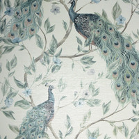 Keeka Pfau Tapete Exotische VöGel Metallische Blumen BläTter Neutral Blau 923708