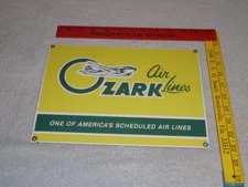 VINTAGE OZARK AIRLINES W/ AIRPLANE 12" PORCELAIN METAL AIRPORT GASOLINE OIL SIGN