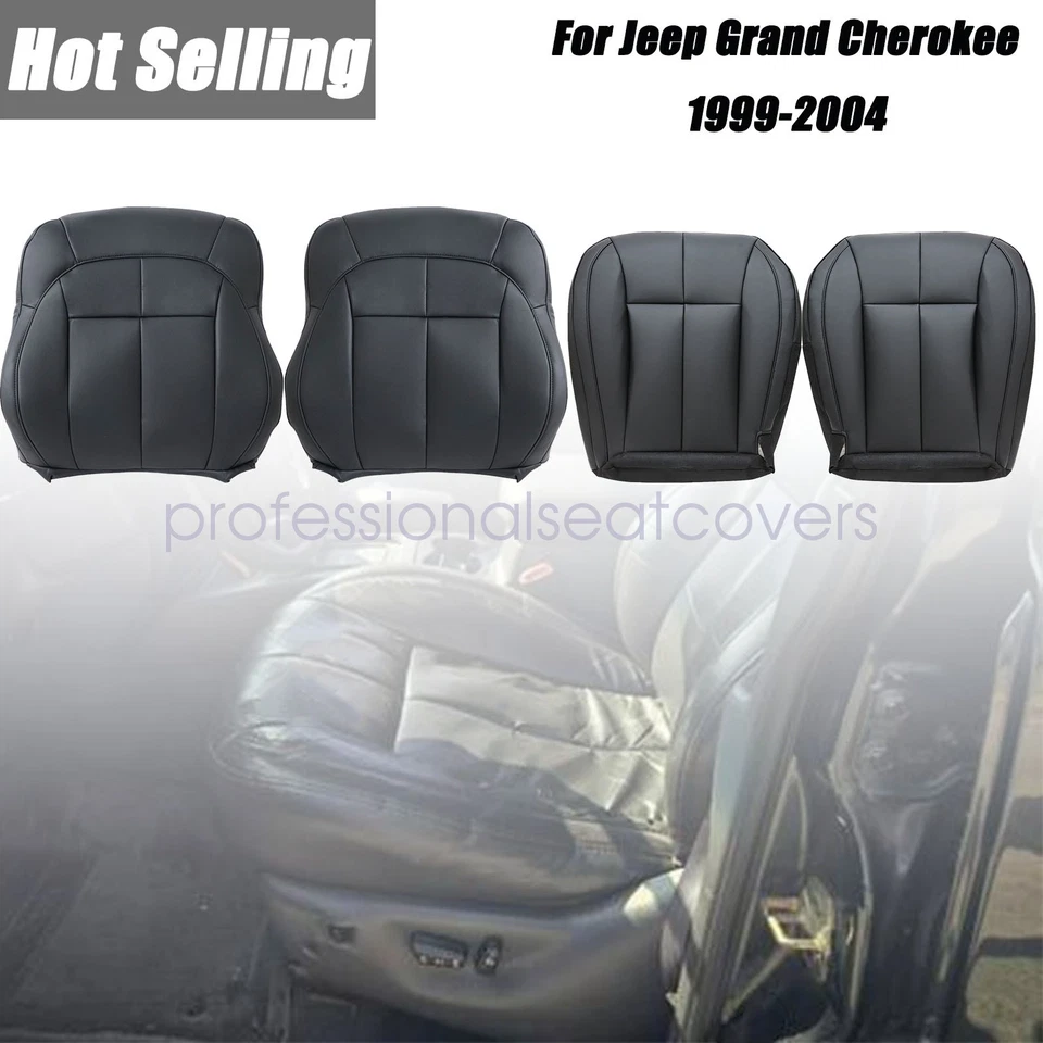 For 1999-2004 Jeep Grand Cherokee Driver & Passenger Leather Seat Cover Black - Image 2 of 4
