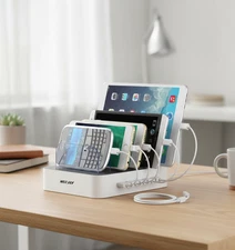 5 Port USB A Charging Station Multiple Devices  Organizer 7 Cables Phone Tablet