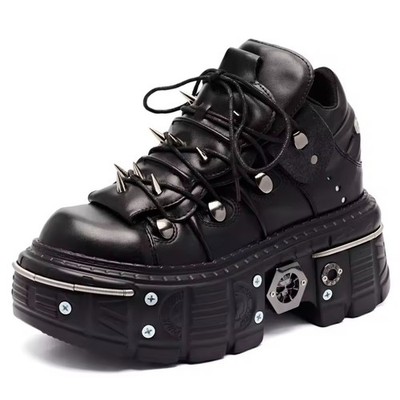 Damen Herren Schwarz Plateau Punk Gothic Cosplay Spikes Alt Stiefel Turnschuhe Schuhe