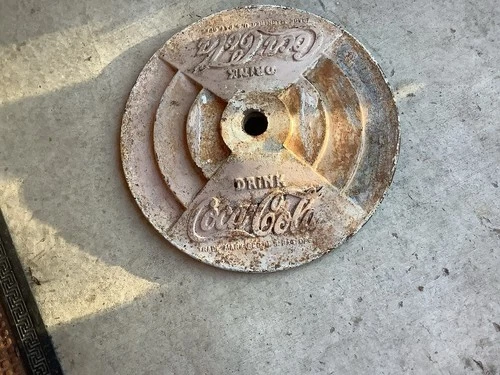 Drink Coca-Cola Cast Iron Sign Base Embossed Vintage Lollipop Coke Stand Display