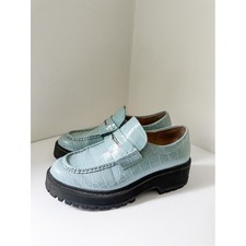 Steve Madden Malvern Chunky Blue Croco Platform Penny Loafers Lug Sole 7