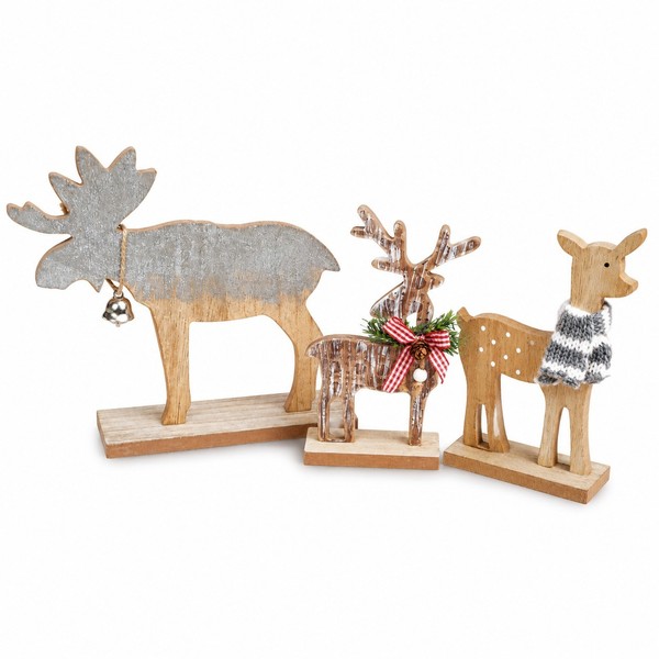 Geroma Holz Weihnachtsdeko 3Er Set Elch Rentier Reh Winterdeko Weihnachten-image