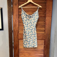 Urban Outfitters UO Mallory Cowl Neck Slip Mini Dress Blue Floral Small 1990’s