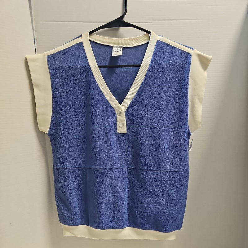 Vintage 70s 80s Jantzen Terry Cloth Shirt Lounge Sport Blue & White Made in USA