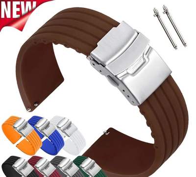 #ad 18mm 20mm 22mm 24mm Silicone Rubber Waterproof Watch Strap Band Folding Clasp $12.60