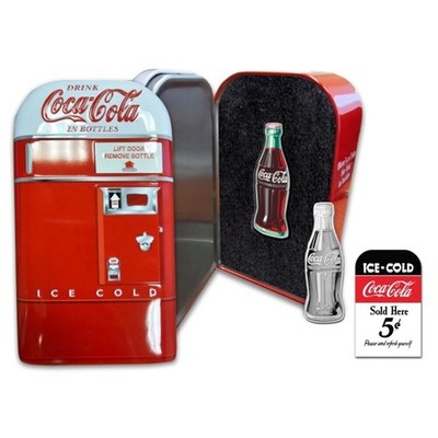 Vintage Coca-Cola Bottle Shaped 1 oz Colorized Silver Bar - In Tin