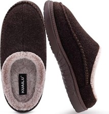 KuaiLu Mens Clog Slippers w Arch Support Brown Faux Fur Memory Foam, Size 10-11