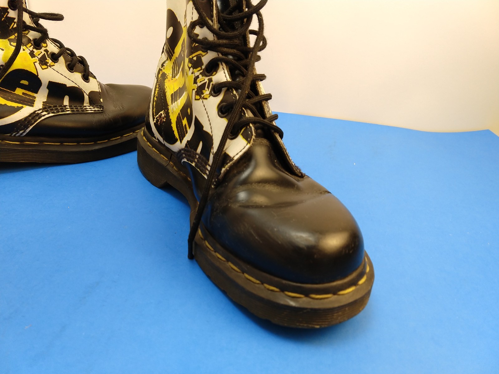 Women's Doc Martens Yellow White Logo Leather Pascal Boots Size 9 image 3