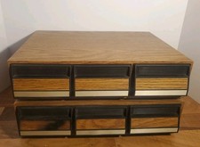 Vintage Cassette Storage Case Holds 42 Tapes Sturdy 3 Drawer Faux Wood Lot Of 2