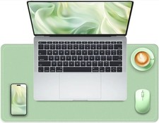35.4" x 17", Large Mouse Pad, PU Leather Desk Mat with Suede Light Green 