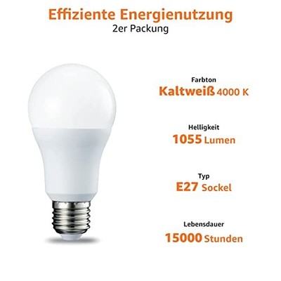 E27 LED Leuchtmittel 10W Kaltweiß 75W Ersatz nicht dimmbar 2er-Pack Edison