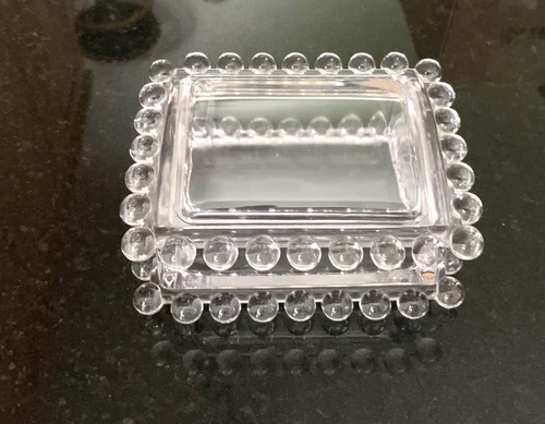 VTG Imperial Glass Candlewick Clear Cigarette/Trinket Box Glass Dish & Lid/Cover