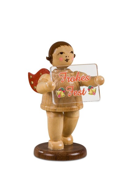 Engel Mit Weihnachtsschild Ohne Krone / Natur HöHe Ca 6,5 Cm NEU Holzengel-image