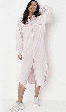 Missguided Size 12 Pink Ribbed Oversized Shirt Dress Shacket Long Sleeve Bnwt E6