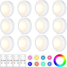 12 Pack LED Puck Lights Remote Control 16 Color Changeable under Cabinet Lights,