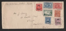 AUSTRALIA 1931 UK AIR MAIL GRIFFITH NSW COVER FRANKED 7 COLORS  SC. #C1, 75, 105