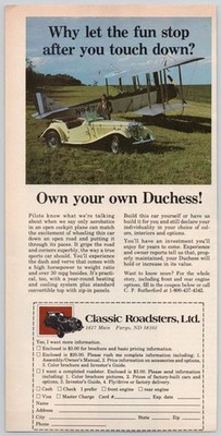 Classic Roadsters Duchess Car Fargo ND Open Cockpit Plane 1981 Print Ad