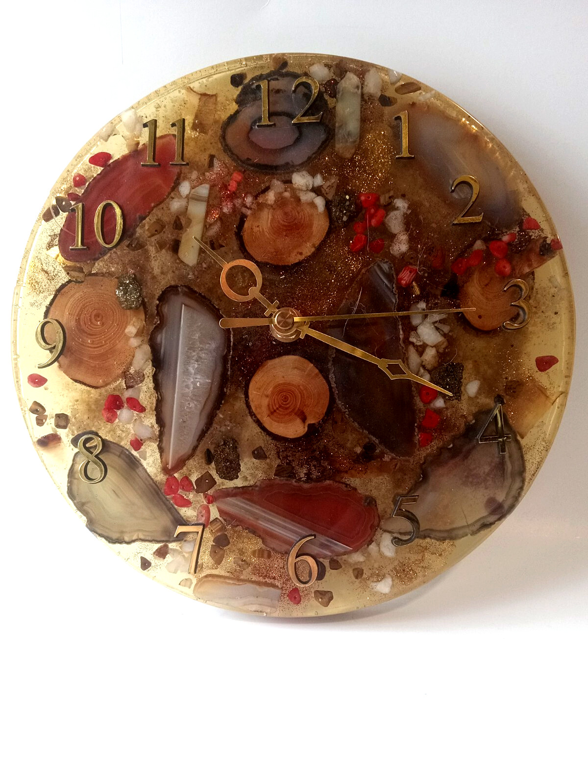 VTG Handmade Geode Wood Glitter in Lucite Unique 9" Wall Clock