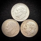 90% Silver - 1964 Roosevelt Dime - 3 Dimes - Circulated Condition - 05-25