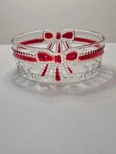 Celebrations by Mikasa Ruby Ribbon Heavy Crystal Candy Nut Dish EUC