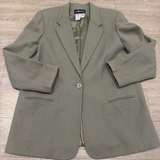 Sag Harbor Blazer Womens 16 Pure Wool Forest Green 1 Button Basics