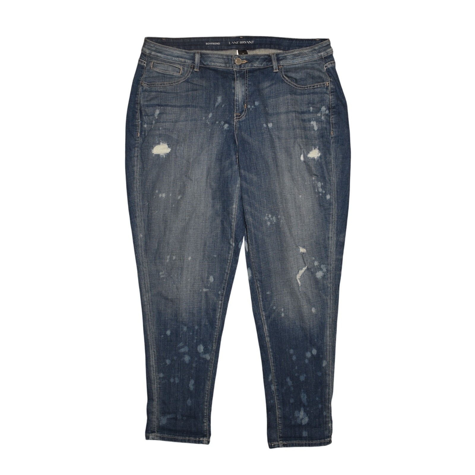 LANE BRYANT $79 Distressed Bleach Splatter Stretch Denim Boyfriend