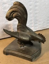 Single Vintage Antique Brass Rooster Bookstand Book End Old Decor Statue