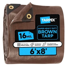 TARPEX - 16 Mil Brown Super Heavy Duty Poly Tarp 6' x 8'