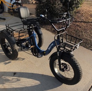 Narrak Electric Tricycle Blue Fat Tires Front & Rear Baskets 20in Wheels. 