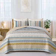 WONGS BEDDING Boho Quilt Set King Size, Yellow Bohemian 3 Pieces Fall Quilt
