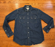 Levi's Western Denim Pearl Snap Shirt Mens Small Blue Cowboy Rodeo Yoke
