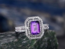 Emerald Cut Lab-Created 4.20 Ct Purple Diamond Wedding Ring 925 Sterling Silver